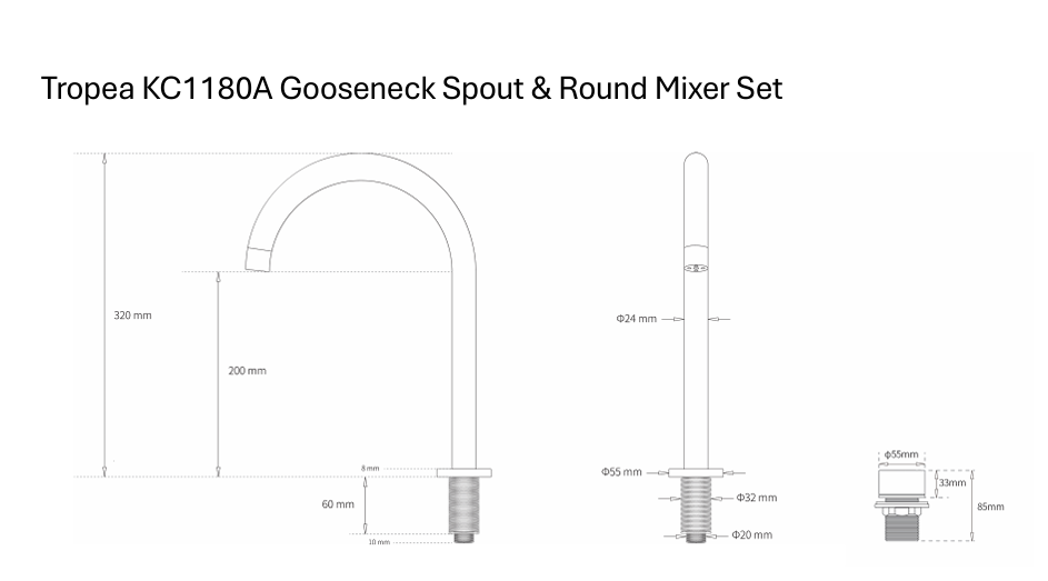 Tropea Gooseneck Spout & Round Mixer Set - Brushed Gunmetal
