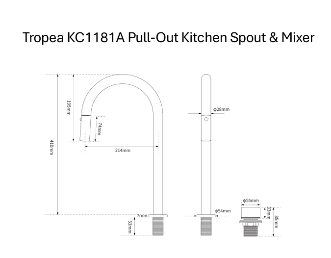 Tropea Pull-Out Kitchen Spout & Mixer - Brushed Brass