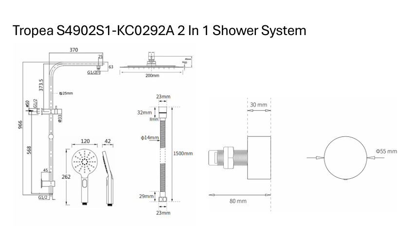 Tropea 2-in-1 Shower Set - Brushed Brass