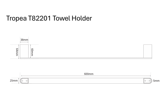 Tropea Single Towel Rail - Matte Black