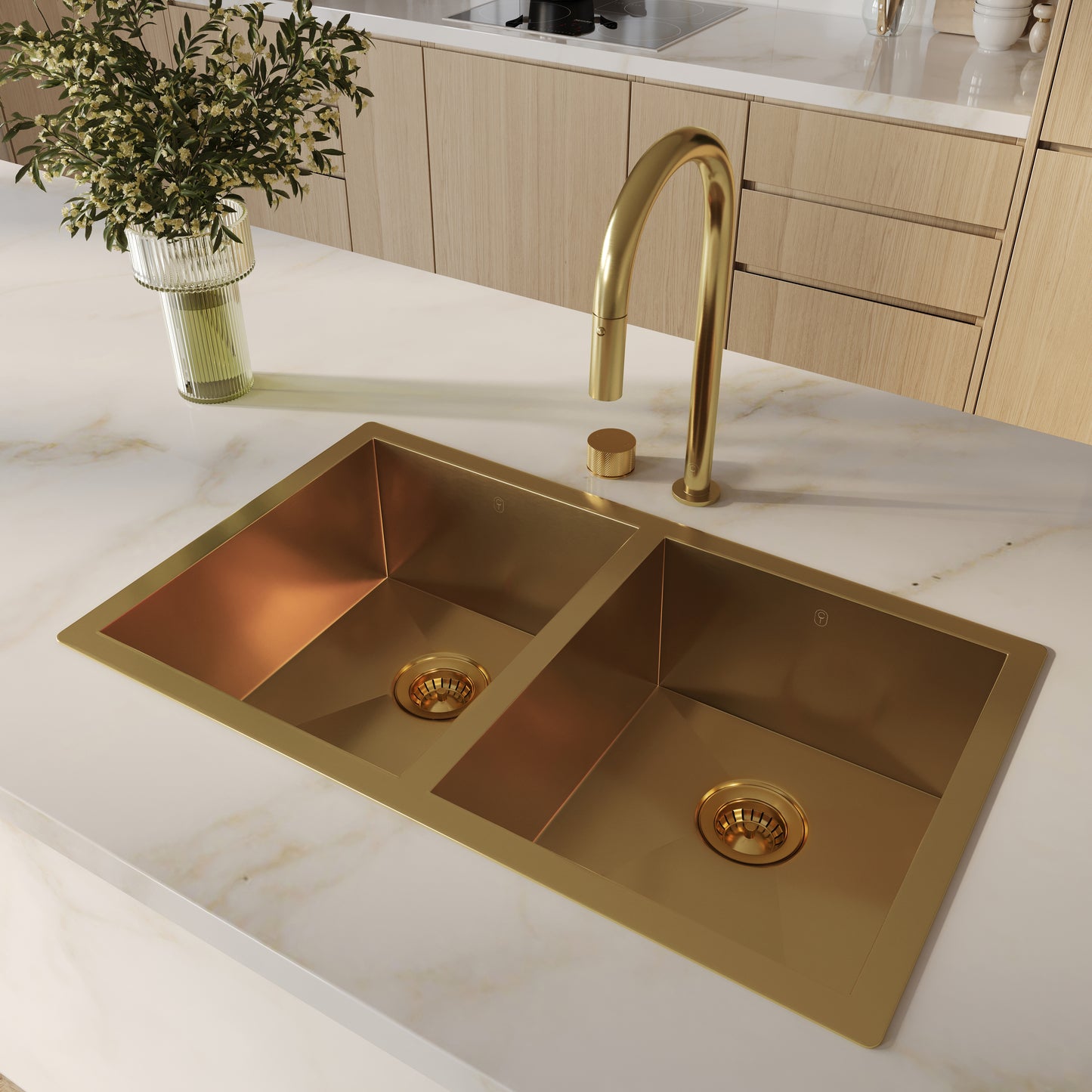 Tropea Double Kitchen Sink - Brushed Brass