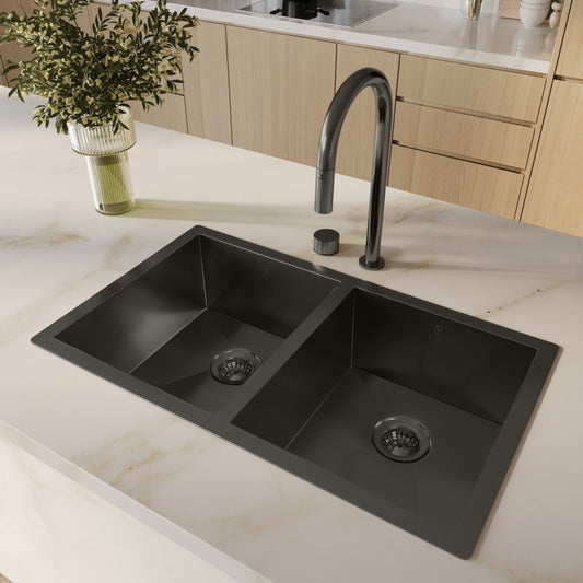 Tropea Double Kitchen Sink - Brushed Gunmetal
