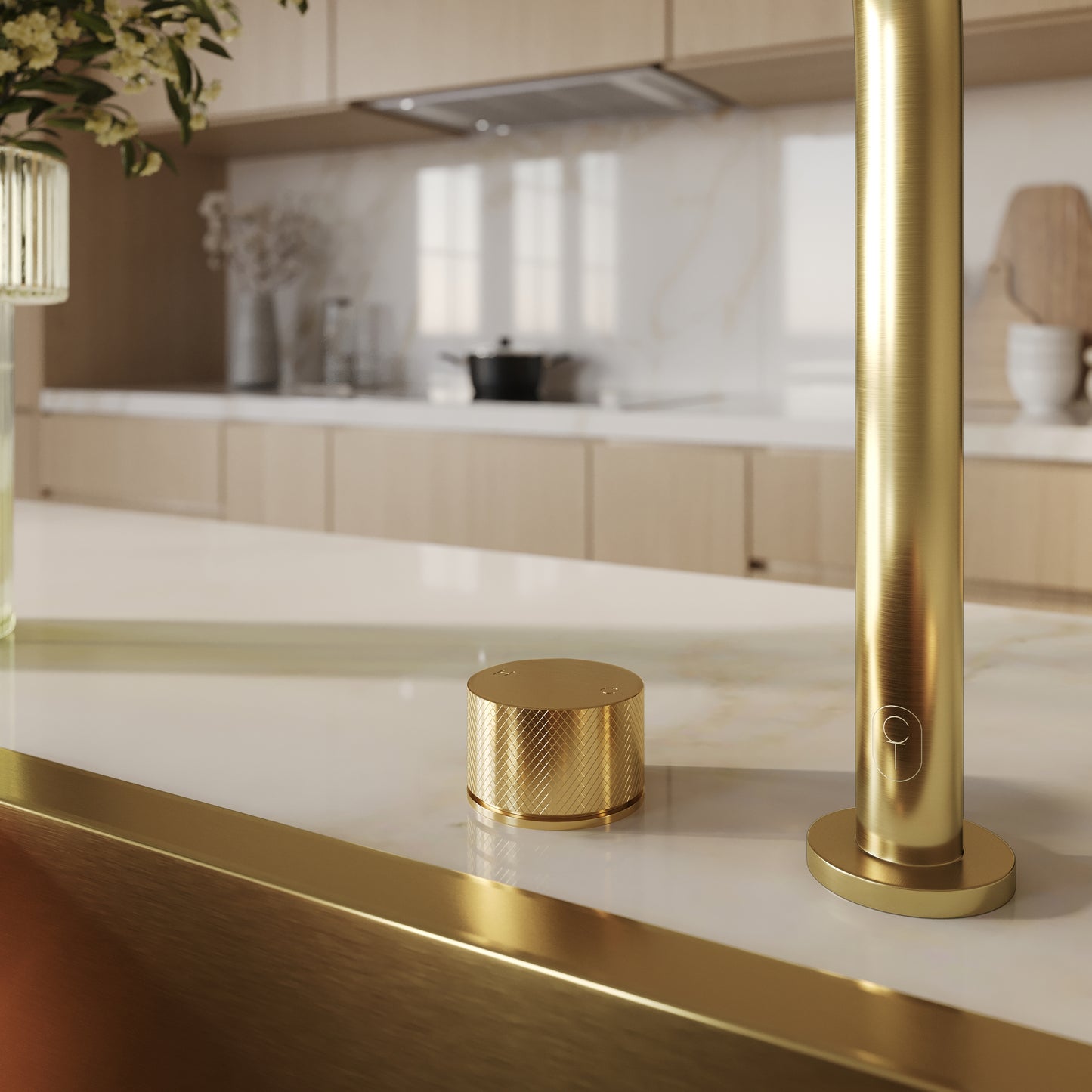 Tropea Round Bench-Mounted Mixer - Brushed Brass