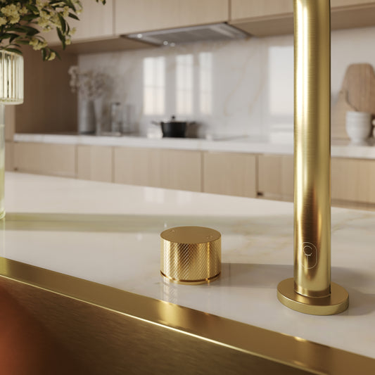 Tropea Round Bench-Mounted Mixer - Brushed Brass