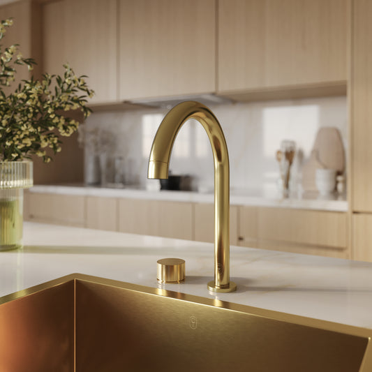 Tropea Gooseneck Spout & Round Mixer Set - Brushed Brass