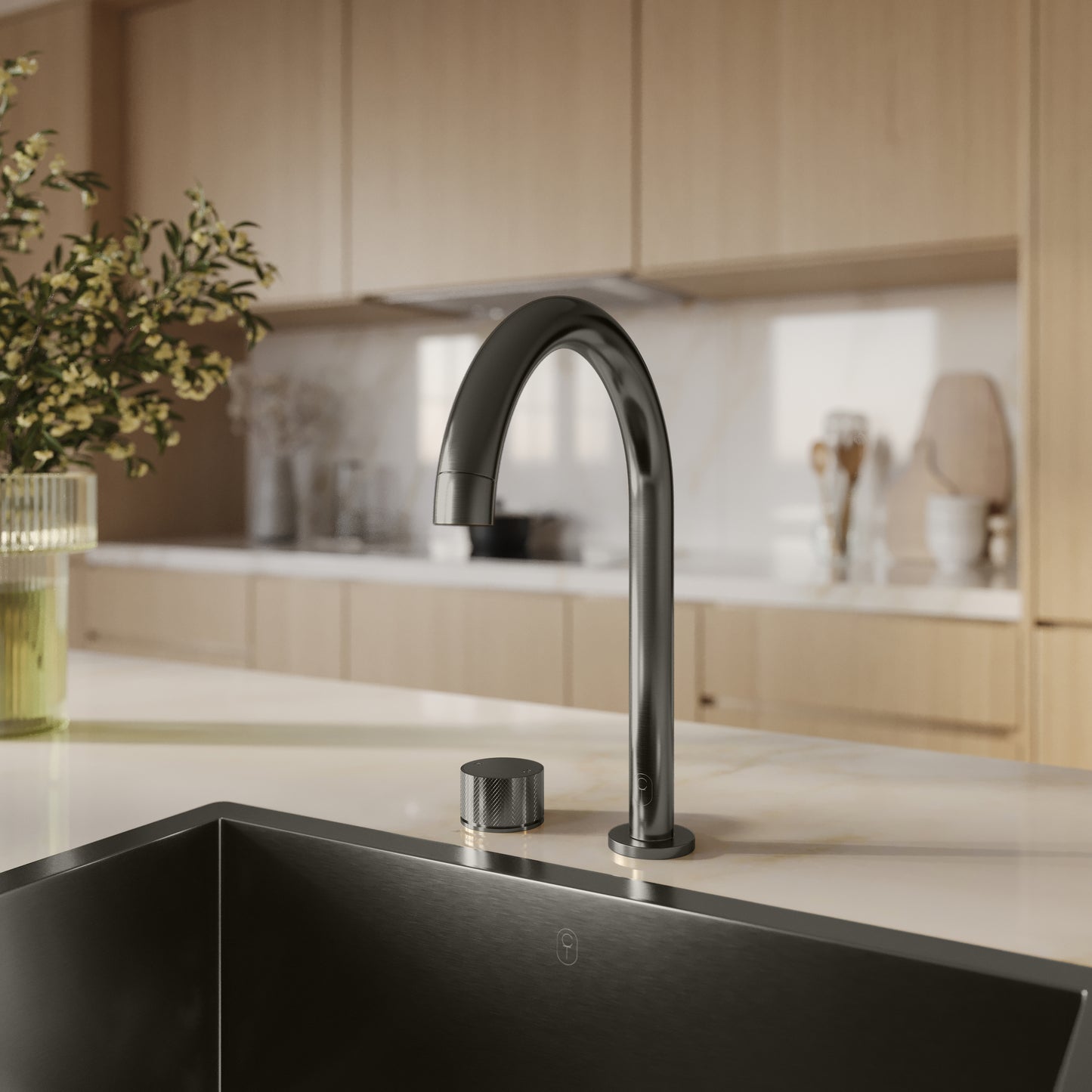 Tropea Gooseneck Spout & Round Mixer Set - Brushed Gunmetal