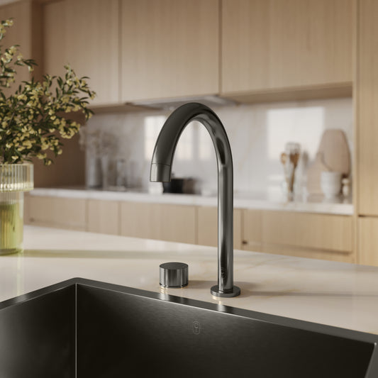 Tropea Gooseneck Spout & Round Mixer Set - Brushed Gunmetal