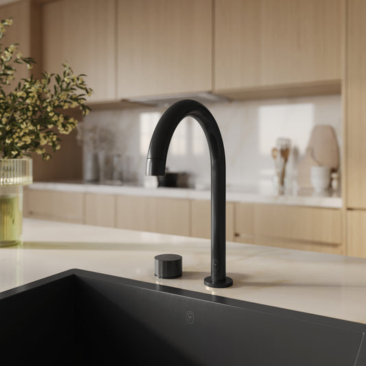 Tropea Gooseneck Spout & Round Mixer Set - Matte Black