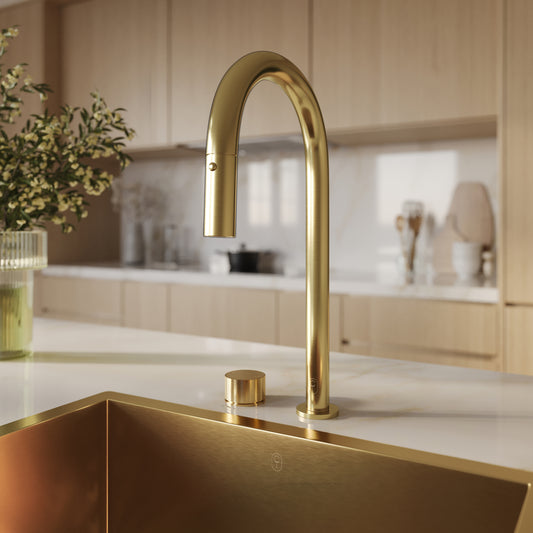 Tropea Pull-Out Kitchen Spout & Mixer - Brushed Brass