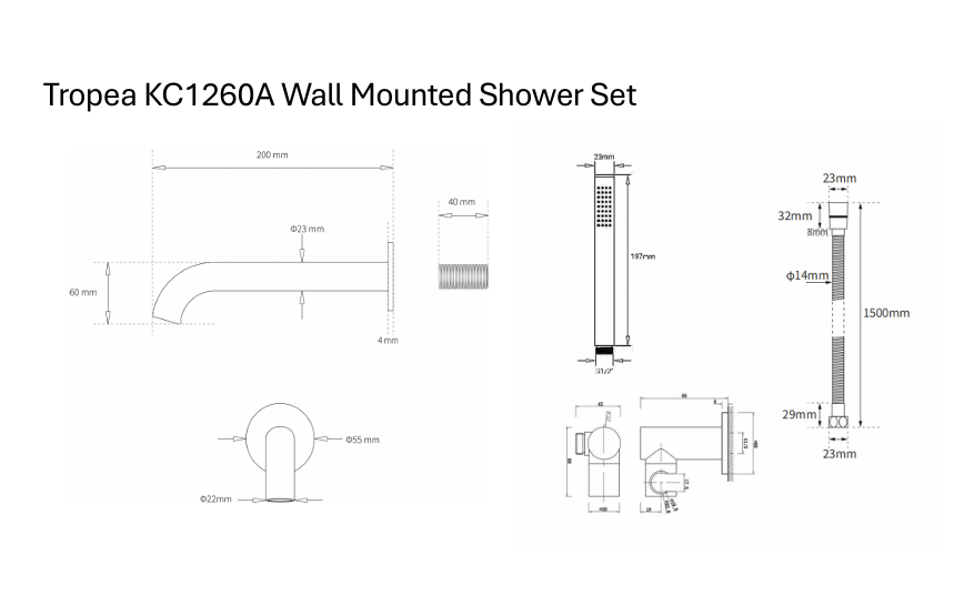 Tropea Wall Mounted Shower Set - Brushed Brass