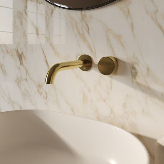 Tropea Wall Spout & Mixer Set - Brushed Brass
