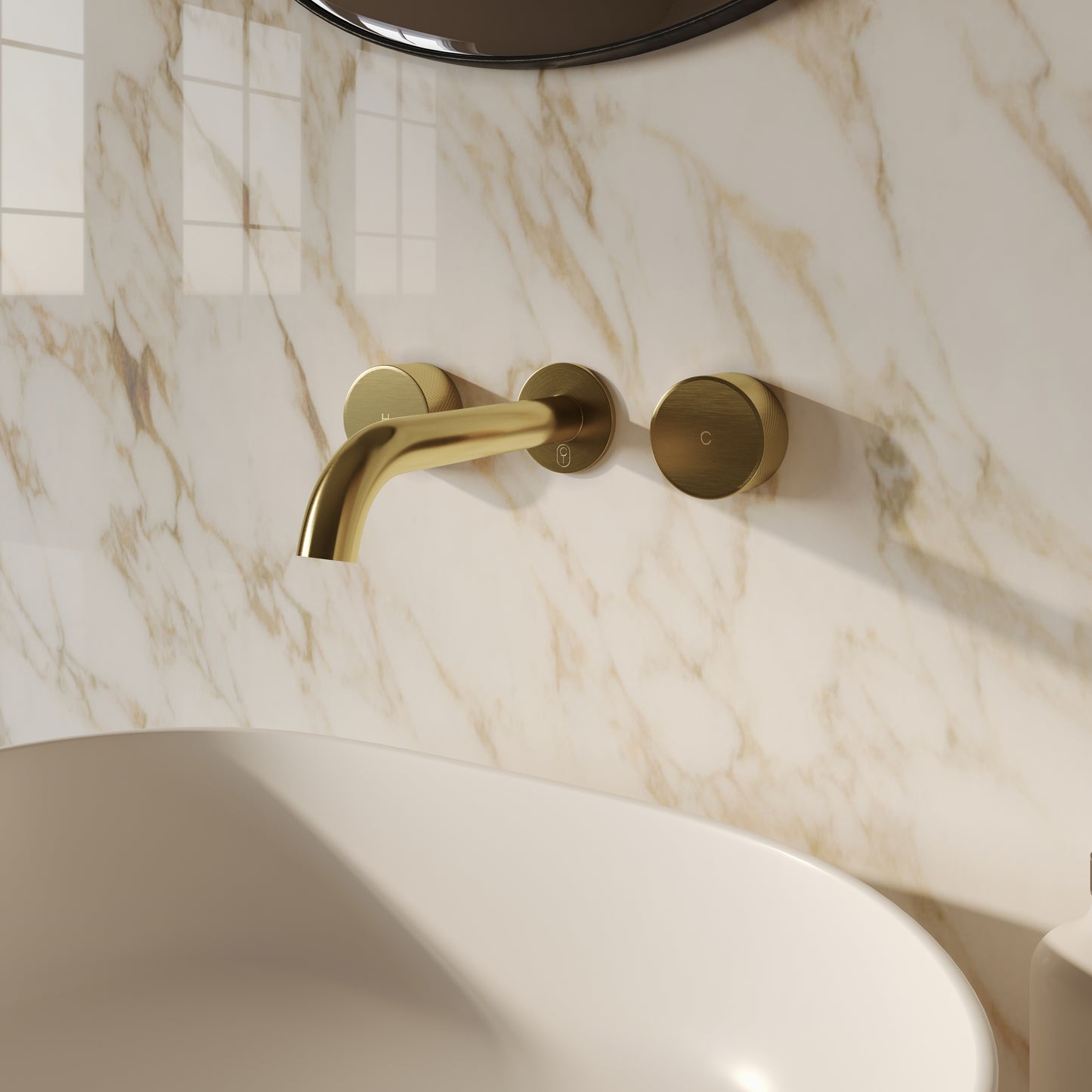 Tropea Wall Spout & Round Taps Set - Brushed Brass