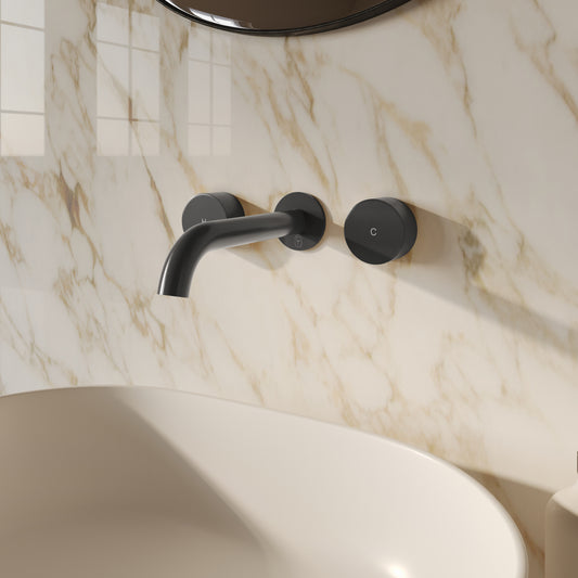 Tropea Wall Spout & Round Taps Set - Brushed Gunmetal