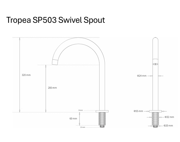 Tropea Swivel Spout - Brushed Gunmetal